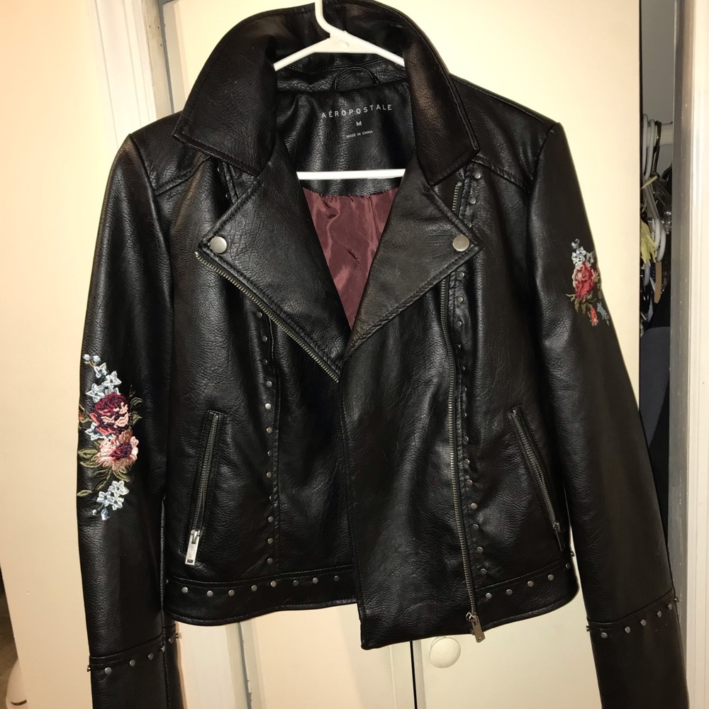 Black & Floral Black ‘leather’ jacket